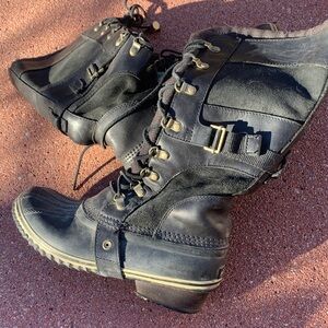 Black Lace-Up Boots with Gold Accents